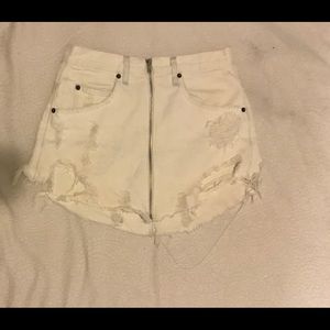 White ripped jean skirt LF